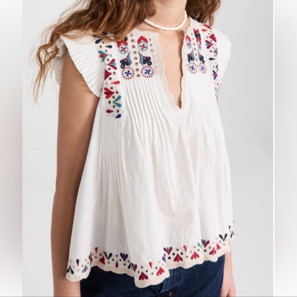 Sea New York Alicia Embroidery Flutter Sleeve Top XS - Picture 4 of 14
